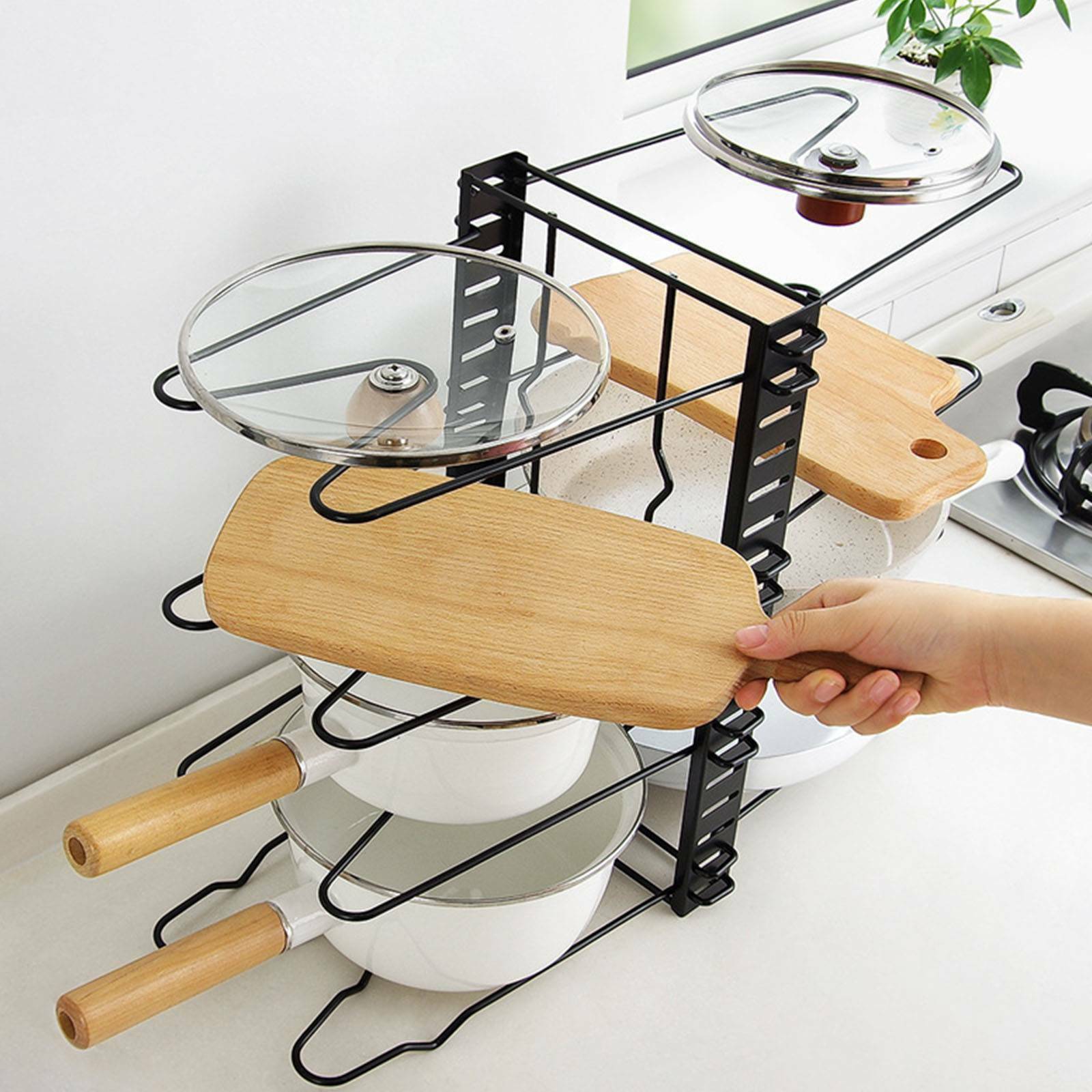 8 Tier Cupboard Kitchen Cabinet Storage Organiser Rack Pan Stand Pot Holder