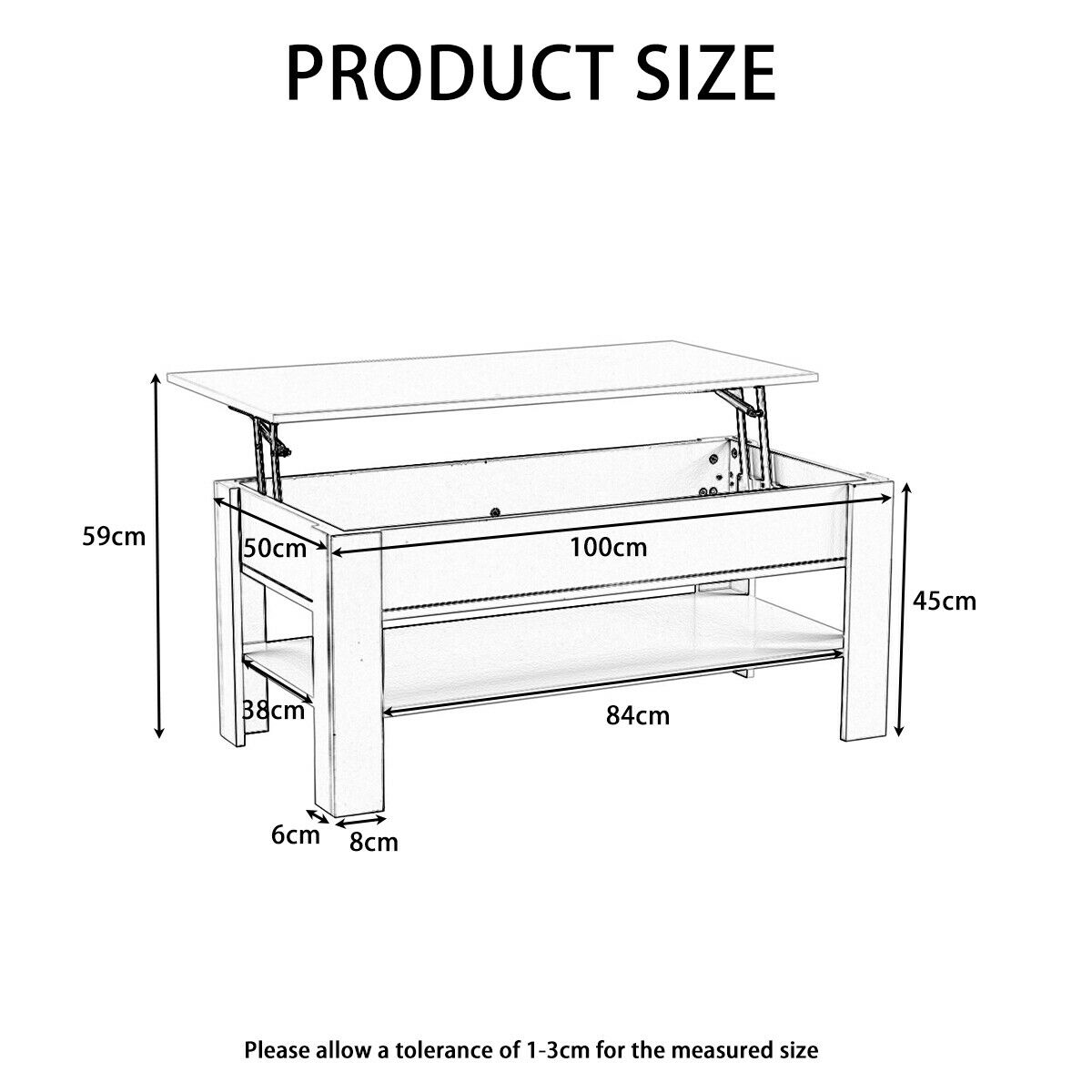 Wood Coffee Table For Living Room with Hidden Storage Lift-Top Table for Home