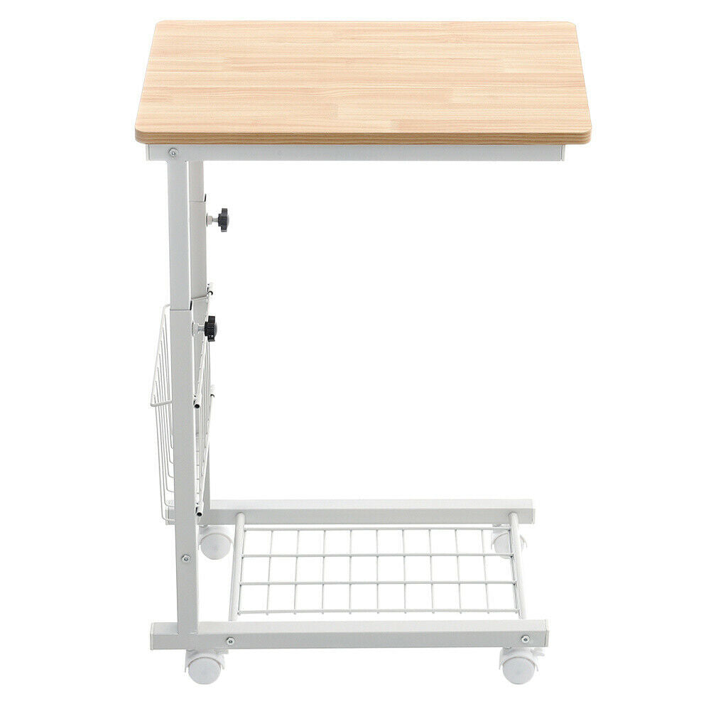 Adjustable Sofa Side End Coffee Table With Wheels C-Shaped Laptop Notebook Desk