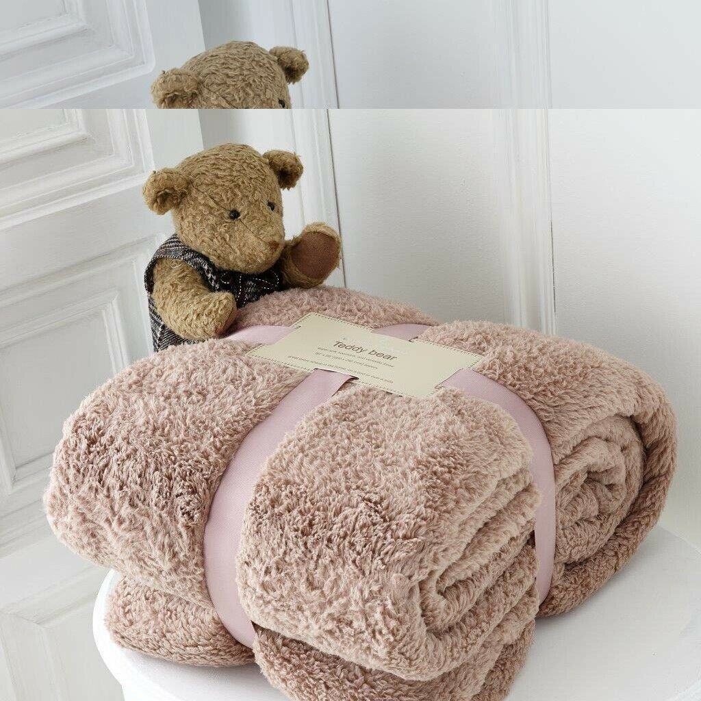 SOFT TEDDY BEAR FLEECE THROW CUDDLY SOFA BLANKET BEDSPREAD IN SINGLE DOUBLE KING