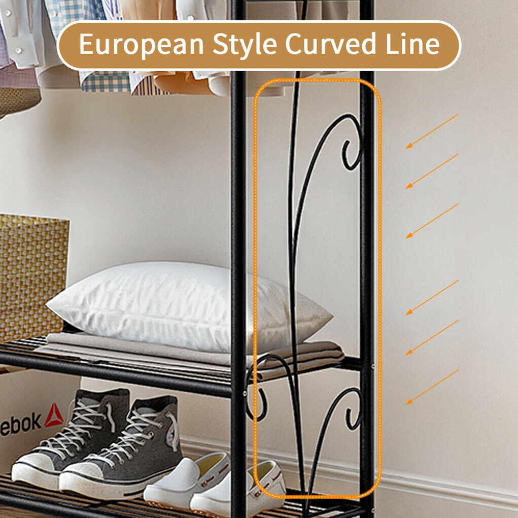 3 Tiers Clothes Rail Rack Garment Dress Hanging Display Stand Shoe Rack Storage (Black)