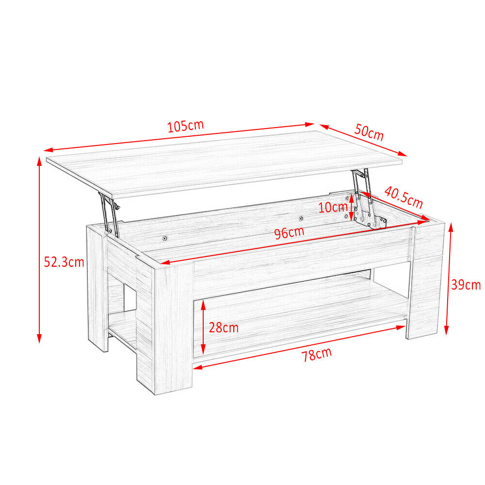 Lift Up Top Coffee Table Wooden Coffee Tea Table with Sliding Top Hidden Storage