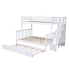 3ft & 4ft6 Kids Wooden Bunk Beds with Stairs and Pull Out Trundle Bed Frame HT