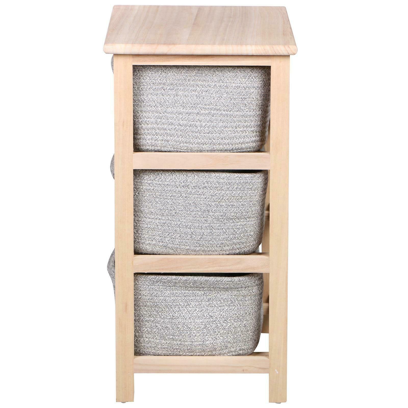 3 Tier Drawers Wooden Storage Cabinet Rack Grey Baskets Bedroom Unit Furniture
