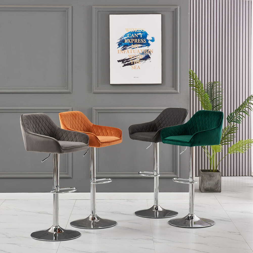 Bar Stools Gas Lift Stools Velvet Breakfast Kitchen Club Cafe Pub Swivel Chairs