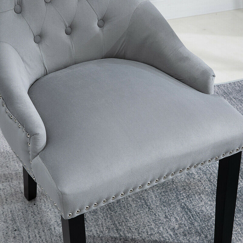 2x Velvet Dining Chairs with Rivets Knocker Home Dining Room Kitchen Silver Grey