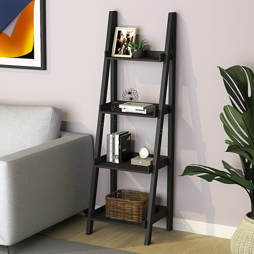 Ladder Shelf Book Shelving Unit 4 Tier Storage Display Stand Rack Home Bathroom