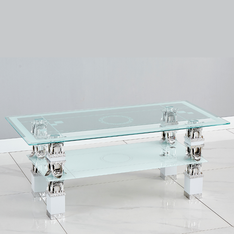 LX Glass Coffee Table With Storage Shelf Rectangle Modern Living Room Furniture