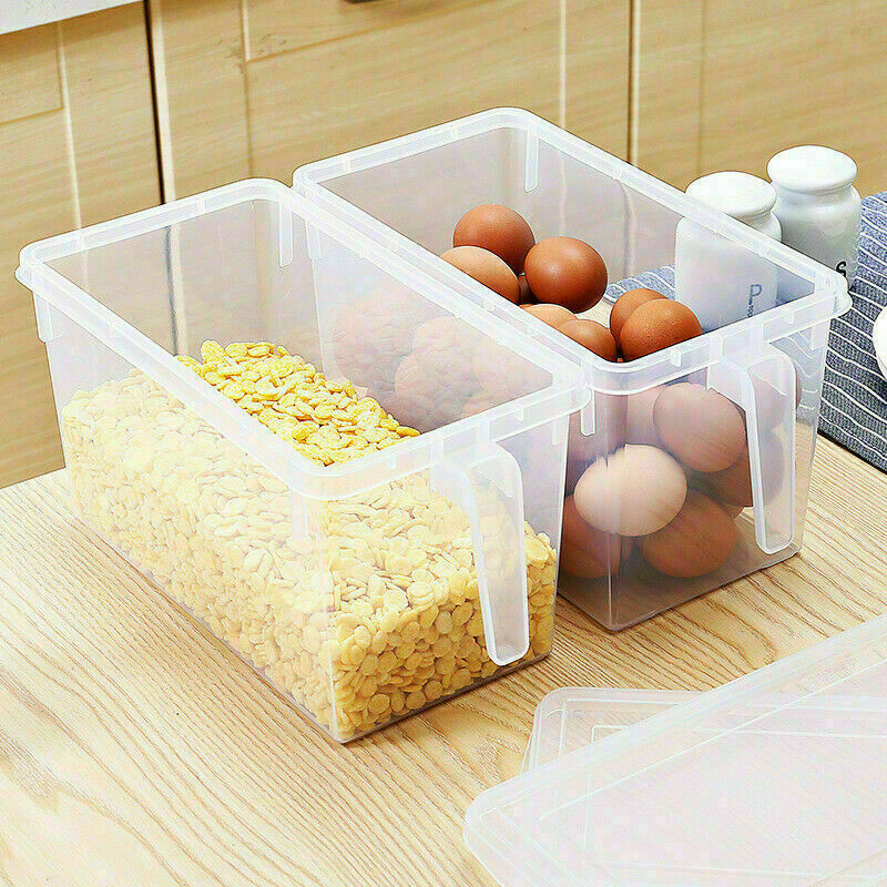 4PCS Clear Fridge Box Holder Kitchen Organiser Food Cupboard Storage Container