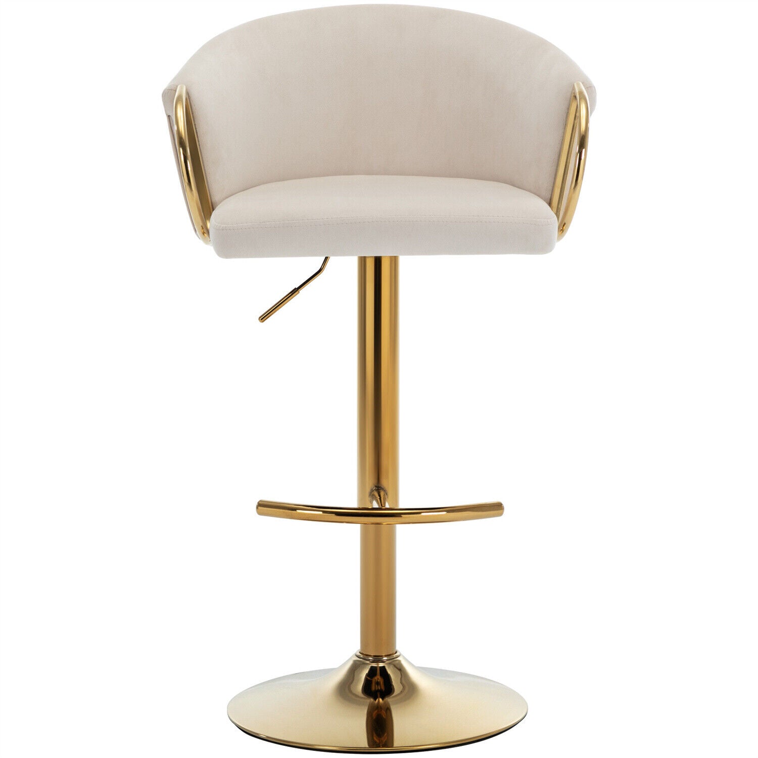 Bar Stools Set of 2 Adjustable Height Swivel Velvet Pub Bar Lounge Chairs Beige