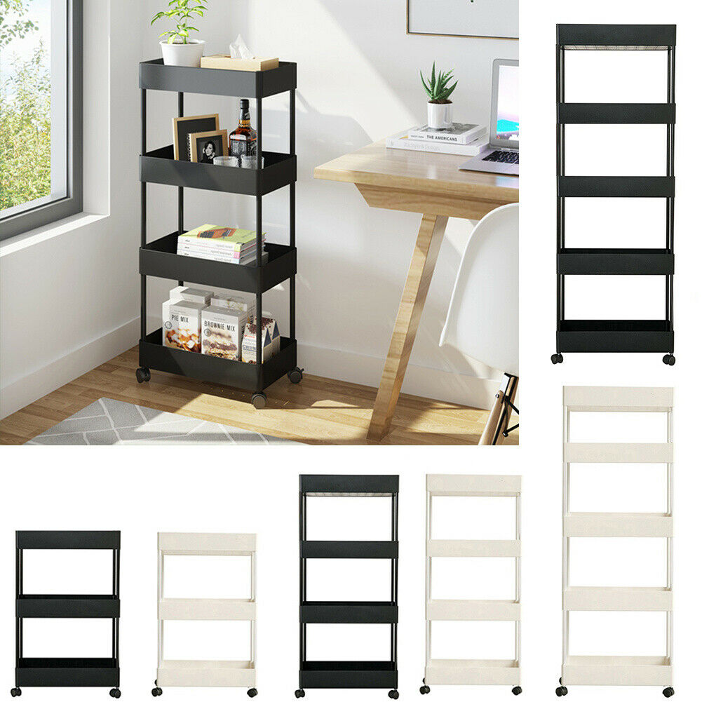 3/4/5 Tier Slim Storage Rack Slide Out Kitchen Bathroom Organizer Trolley Shelf