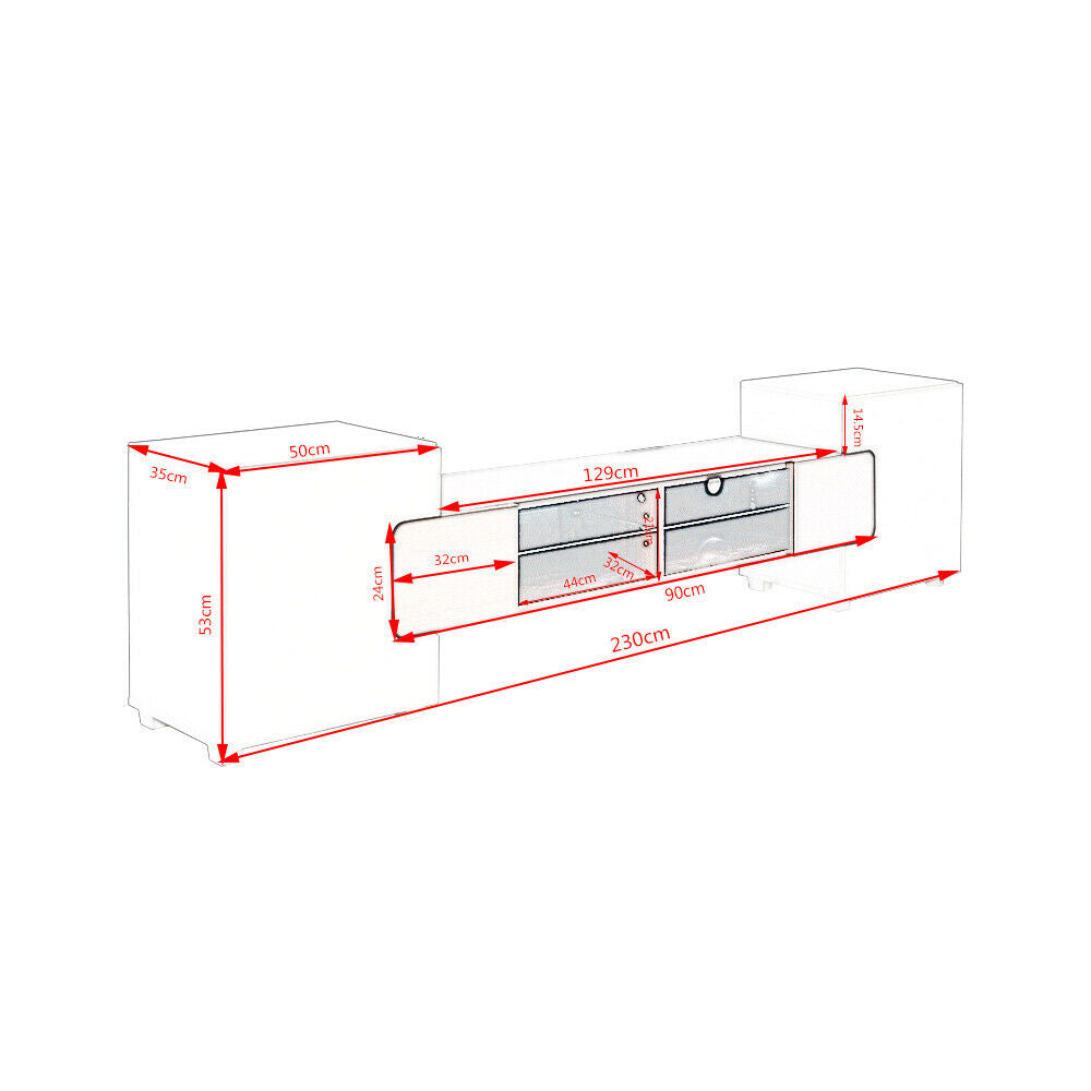 Modern Large 230cm TV Unit Stand Cabinet High Gloss Doors Shelves FREE RGB LED