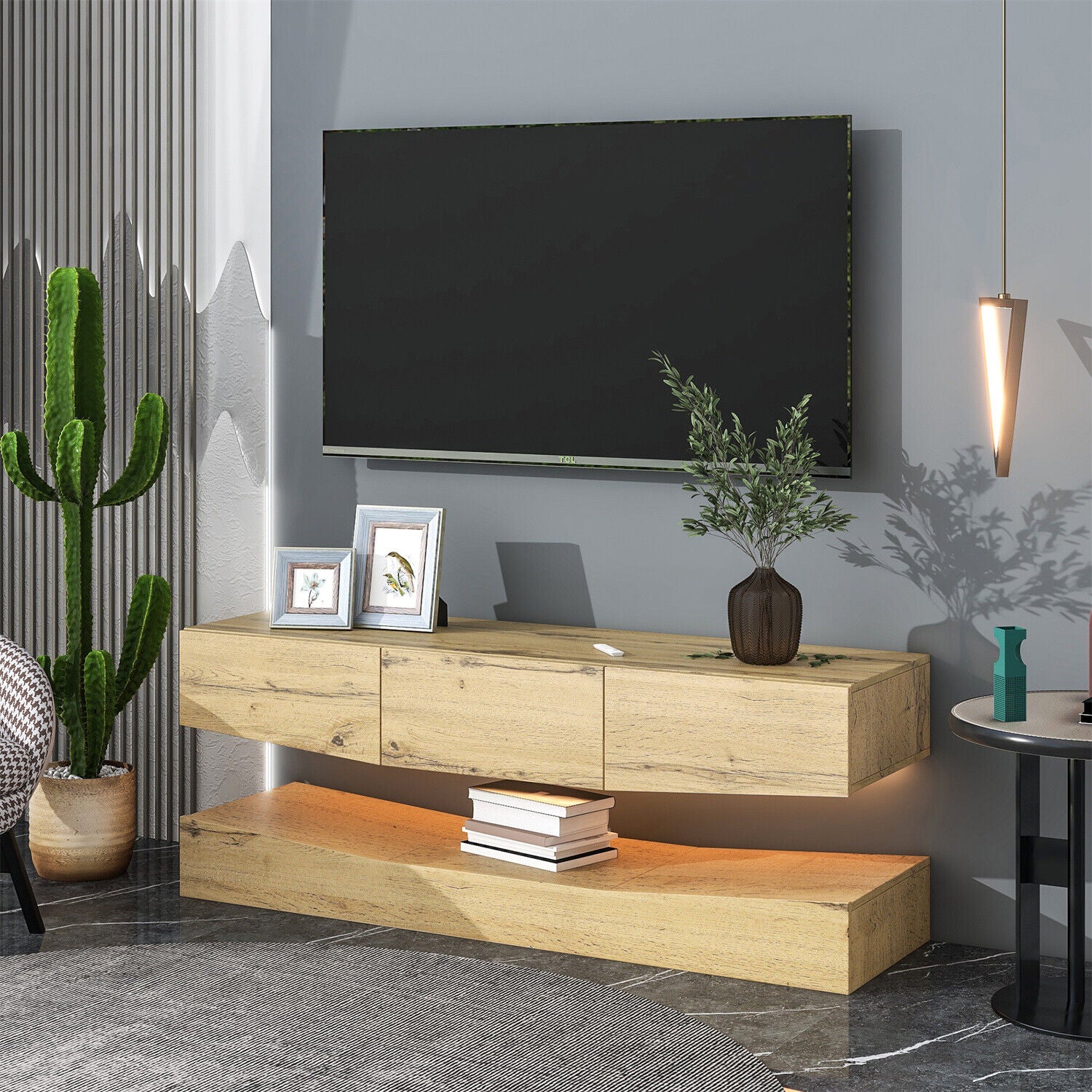 Wall Mount Floating TV Unit Cabinet Stand With LED Lights TV Entertainment HT