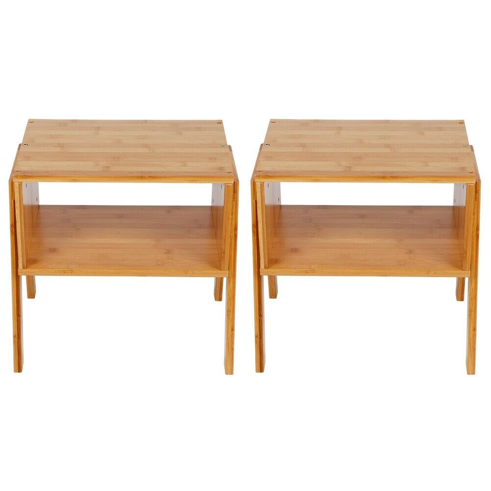 2 X Bedside Table Cabinet Side End Nightstand Storage Bedroom Furniture Bamboo
