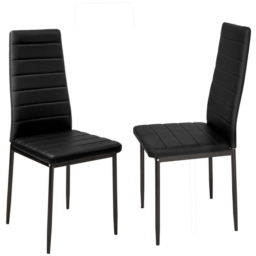 100cm Round Glass Top Dining Table & 4/6pcs Faux Leather Upholstered Chairs Set