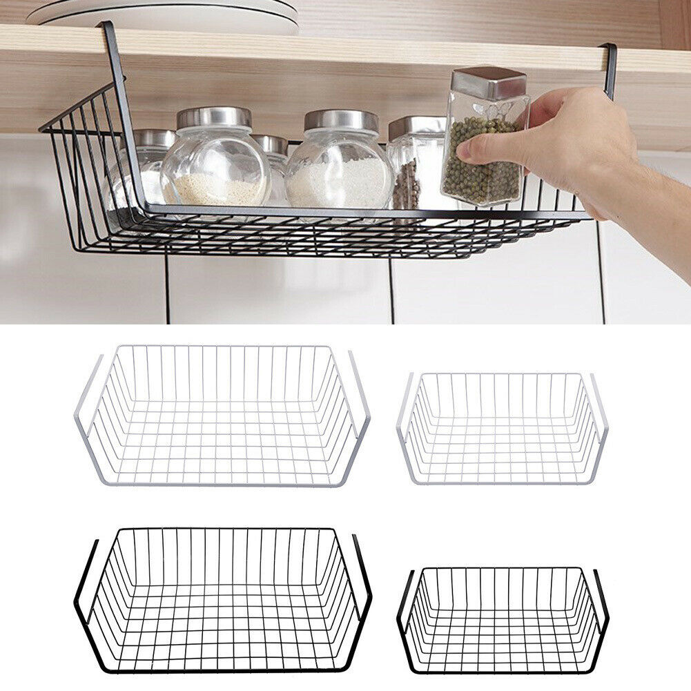 Metal Wire Mesh Under Shelf Basket Cabinet Cupboard Storage Rack Organizer S/L