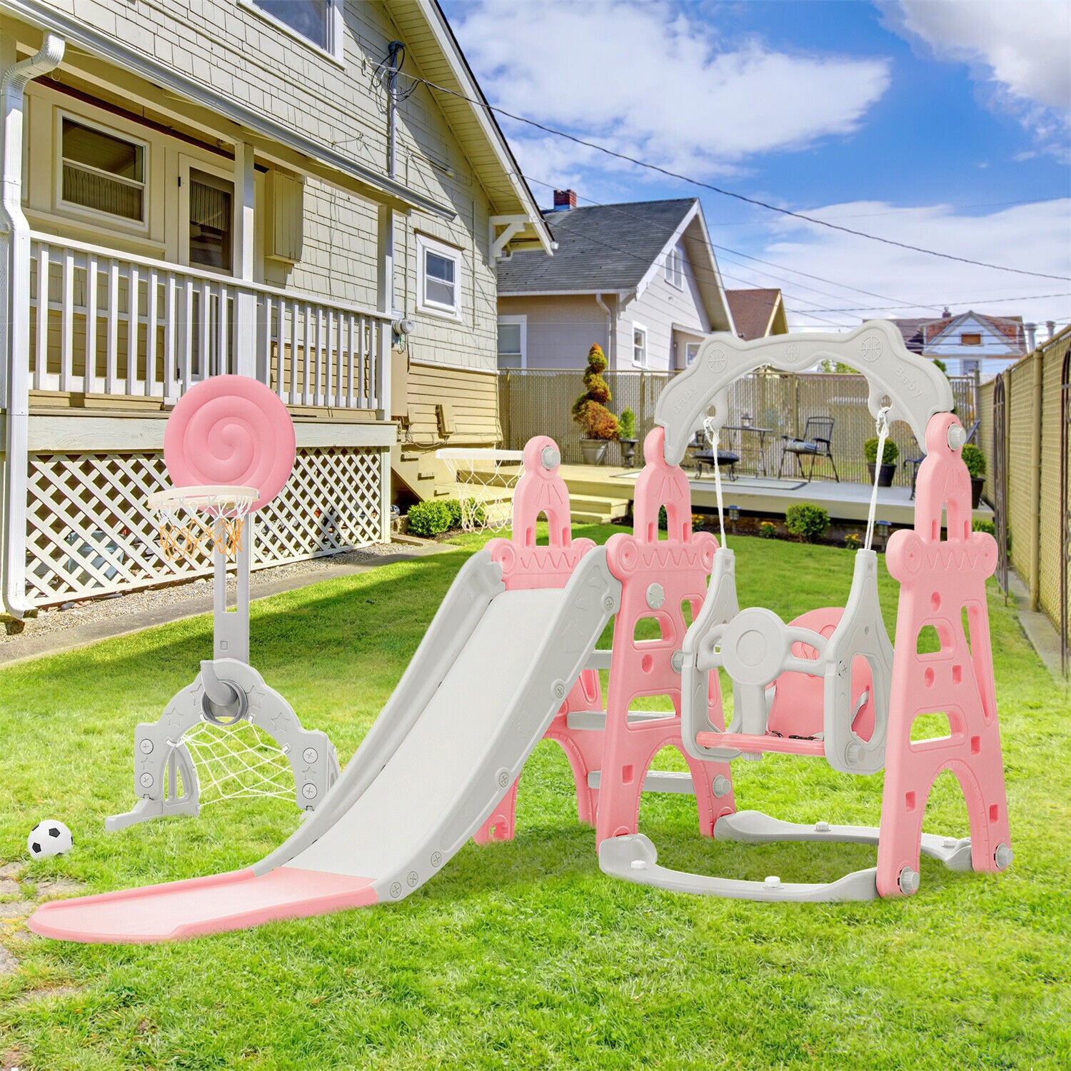5 in1 Kids Toddler Swing Climber Slide Set Indoor Outdoor Backyard Playgroud HT