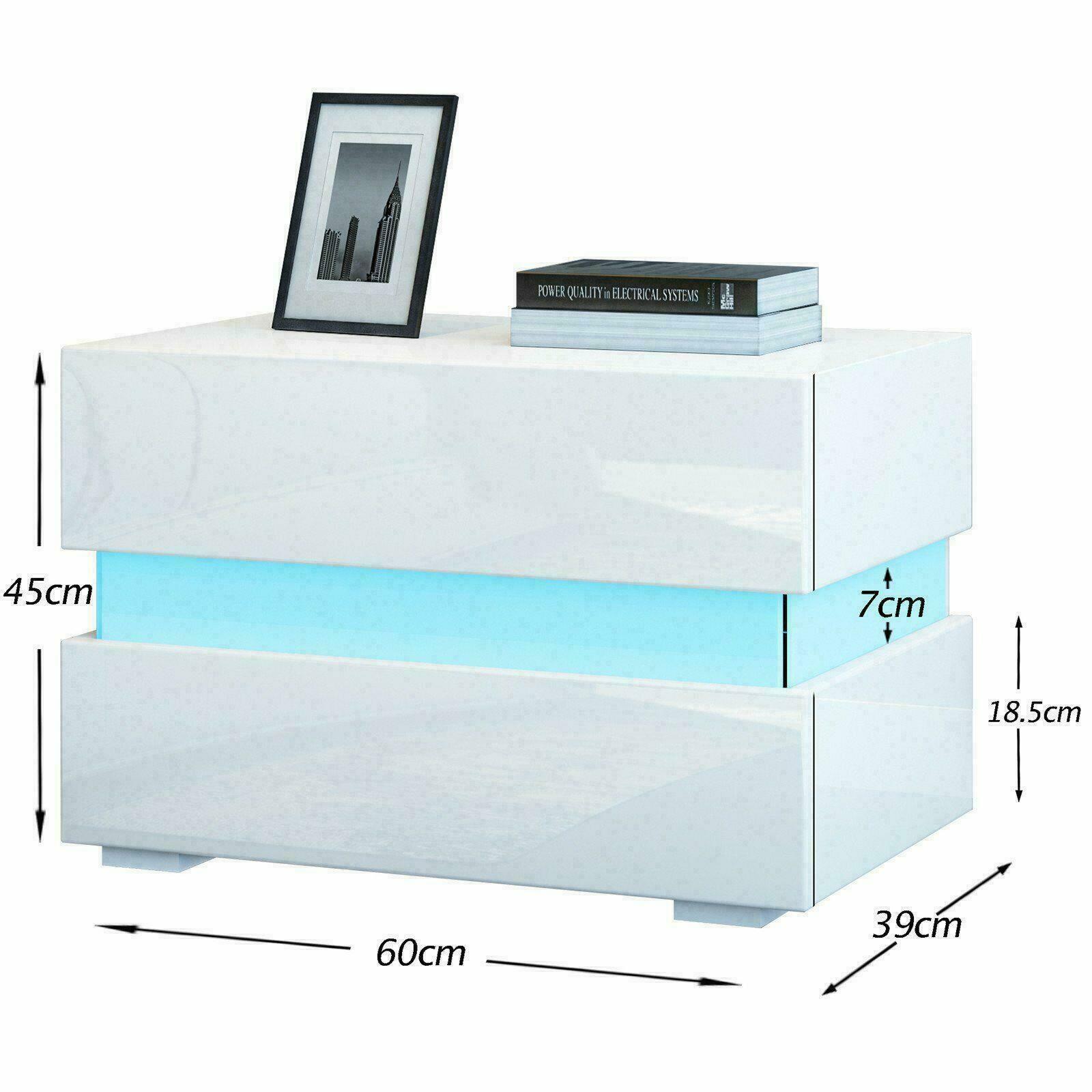 High Gloss Bedside Table Nightstand Chest Cabinet Unit with Drawers LED Lighting