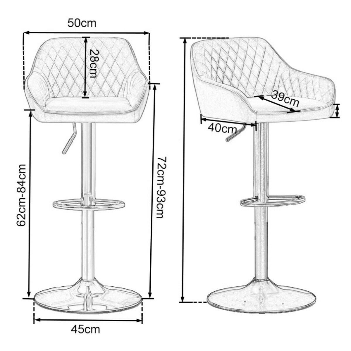 Bar Stools Gas Lift Stools Velvet Breakfast Kitchen Club Cafe Pub Swivel Chairs