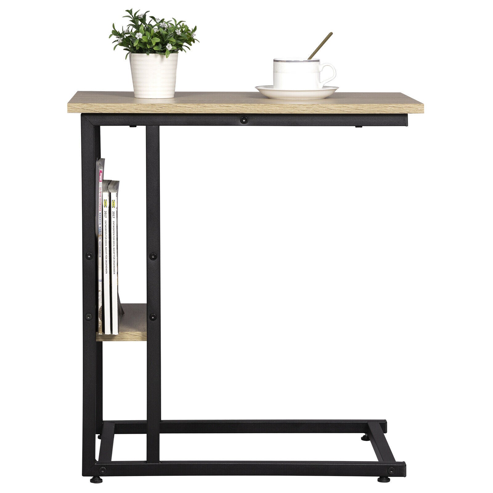 Snack Table C Shaped Vintage Laptop Holder Coffee Bed Sofa Side Desk MDF Metal