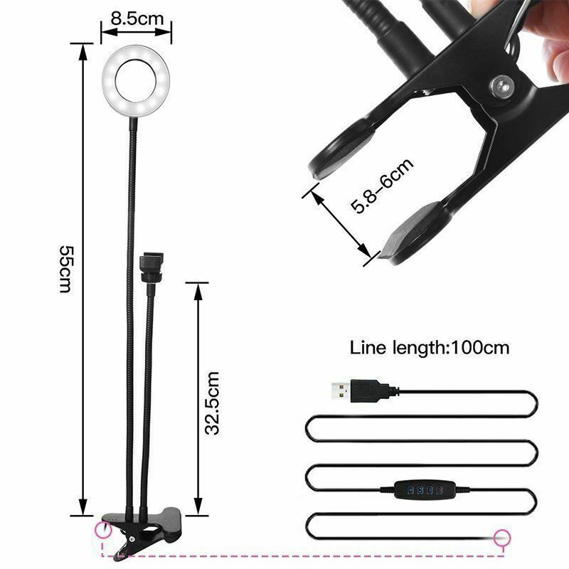 24 LED Camera Long Arm Selfie Flash Ring Light + Mobile Phone Holder USB Clip On
