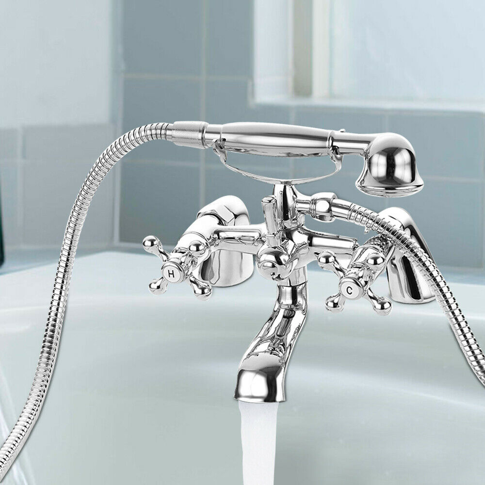 UK Traditional Bath Filler Shower Mixer Tap with Handset Bathroom Taps Chrome