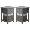 A Pair of Wooden Bedside Tables Storage Drawer Wicket Baskets Nightstand Cabinet