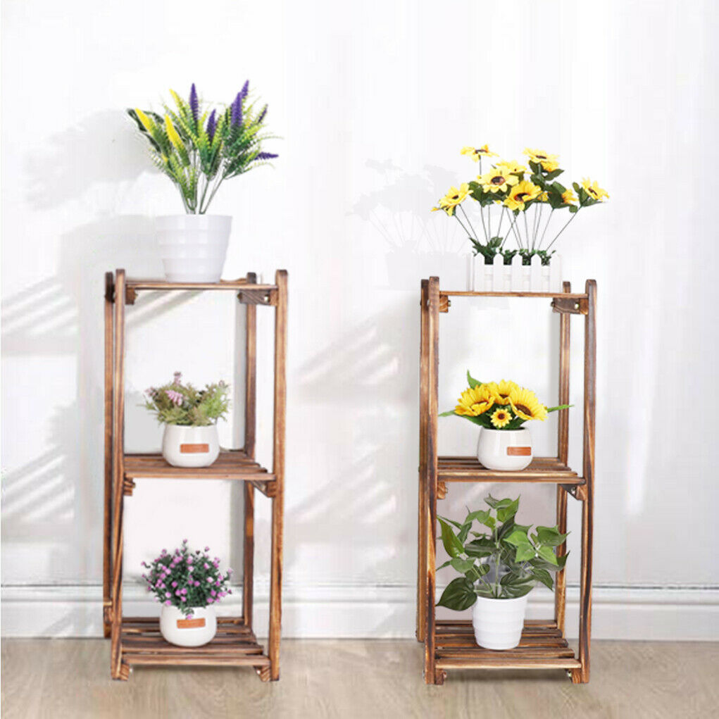 Premium Wood Plant Stand Carbonized 8 Tiered Corner Plant Rack Garden Tall Shelf