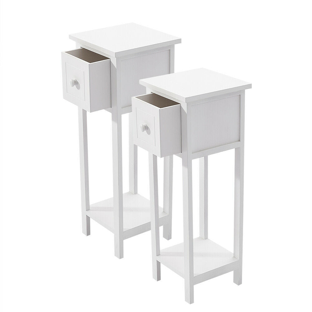 2x White Bedside Tables w/ Drawer Side Indoor Furniture Hallway Storage Bathroom