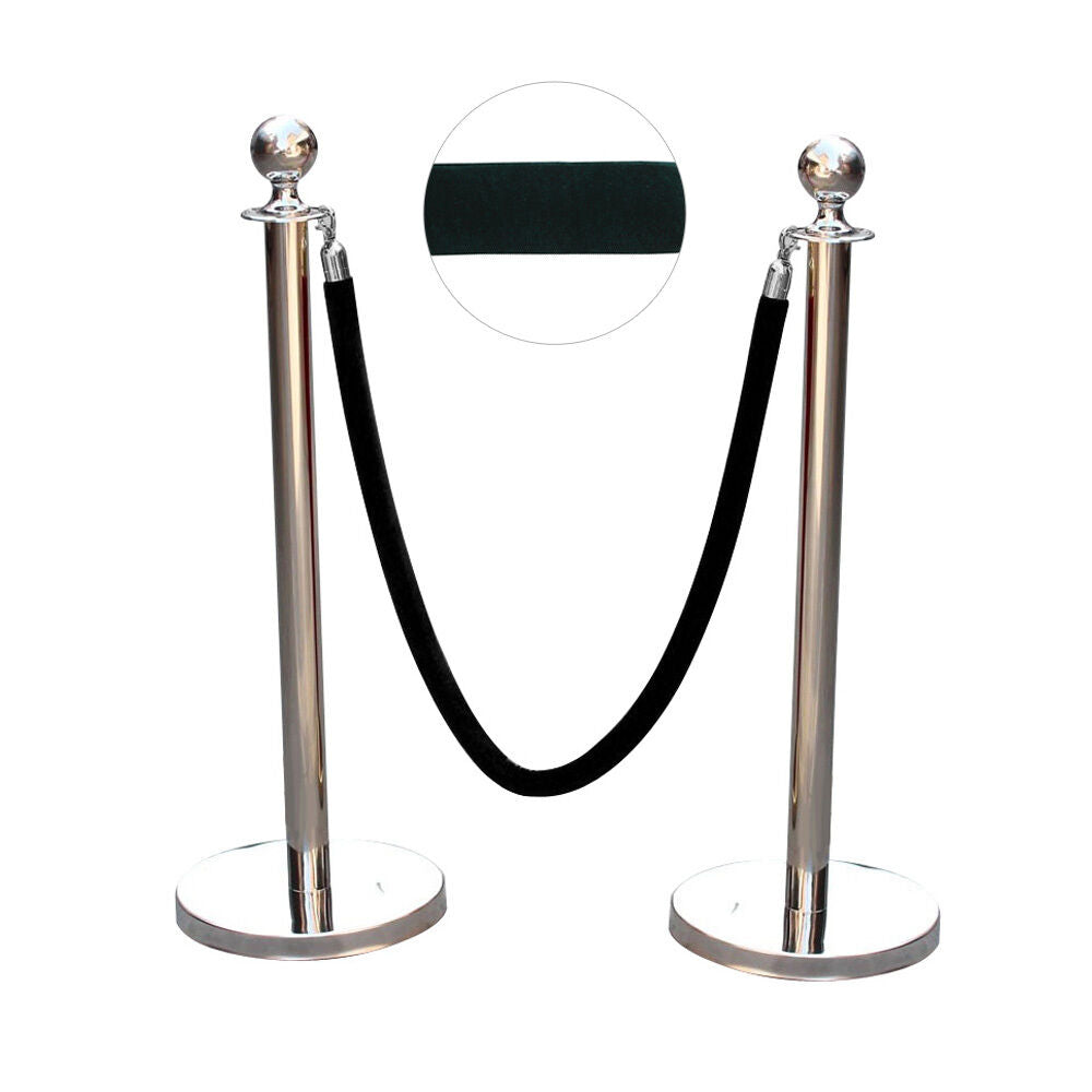 2pc Polished Steel Queue Rope Barrier Velvet Rope Stanchion Posts Stands 3 color