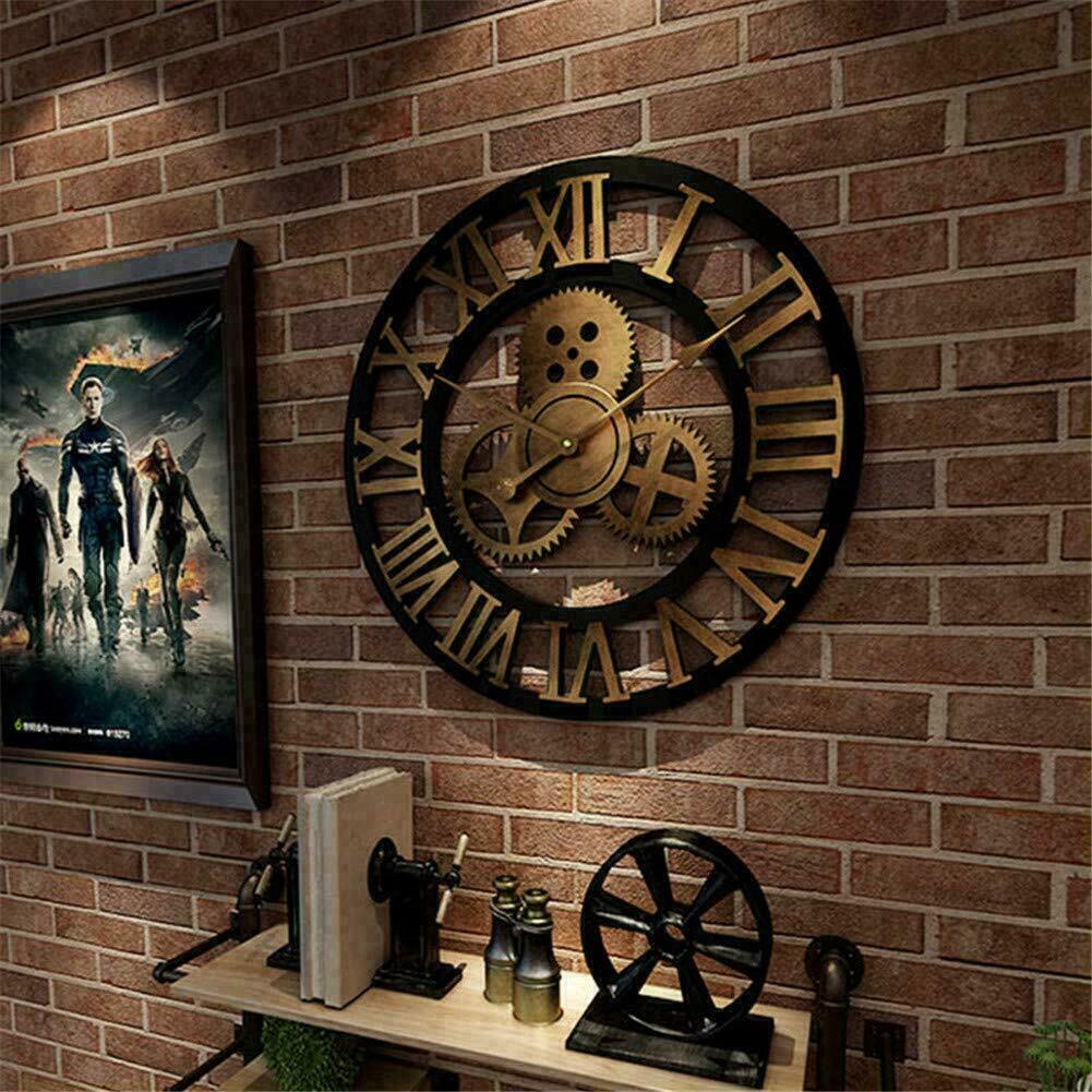 60CM LARGE ROMAN NUMERALS SKELETON WALL CLOCK BIG GIANT OPEN FACE ROUND DECOR YY