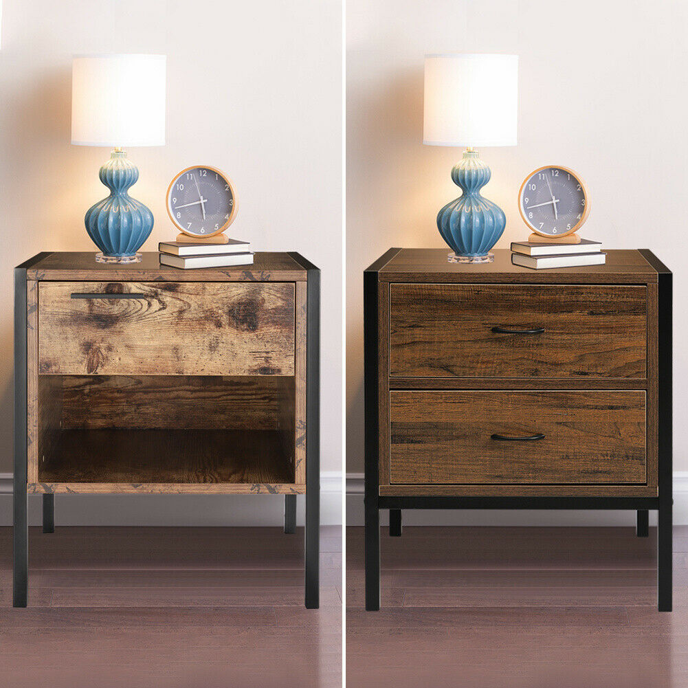 Industrial Bedside Table 1/2 Drawer Vintage Nightstand End Table Side Cabinet UK