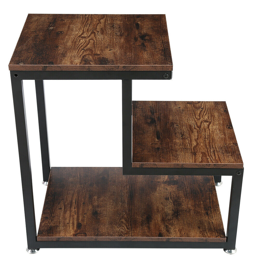 Industrial Bedside Table 3 Shelves Vintage Nightstand End Side Cabinet Stand