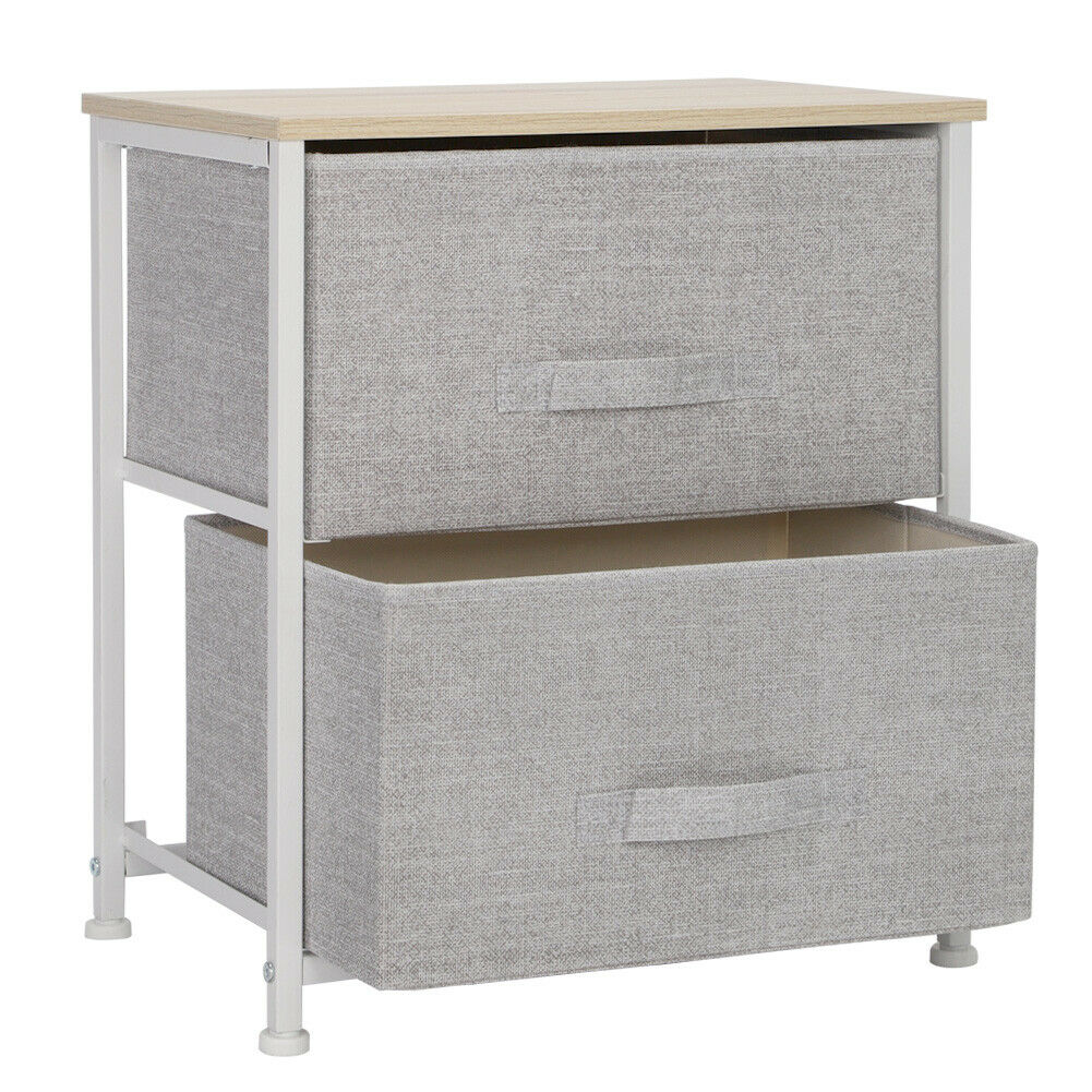 2 Drawer Fabric Bedside Table Chest of Drawers Cabinet Nightstand Storage Unit