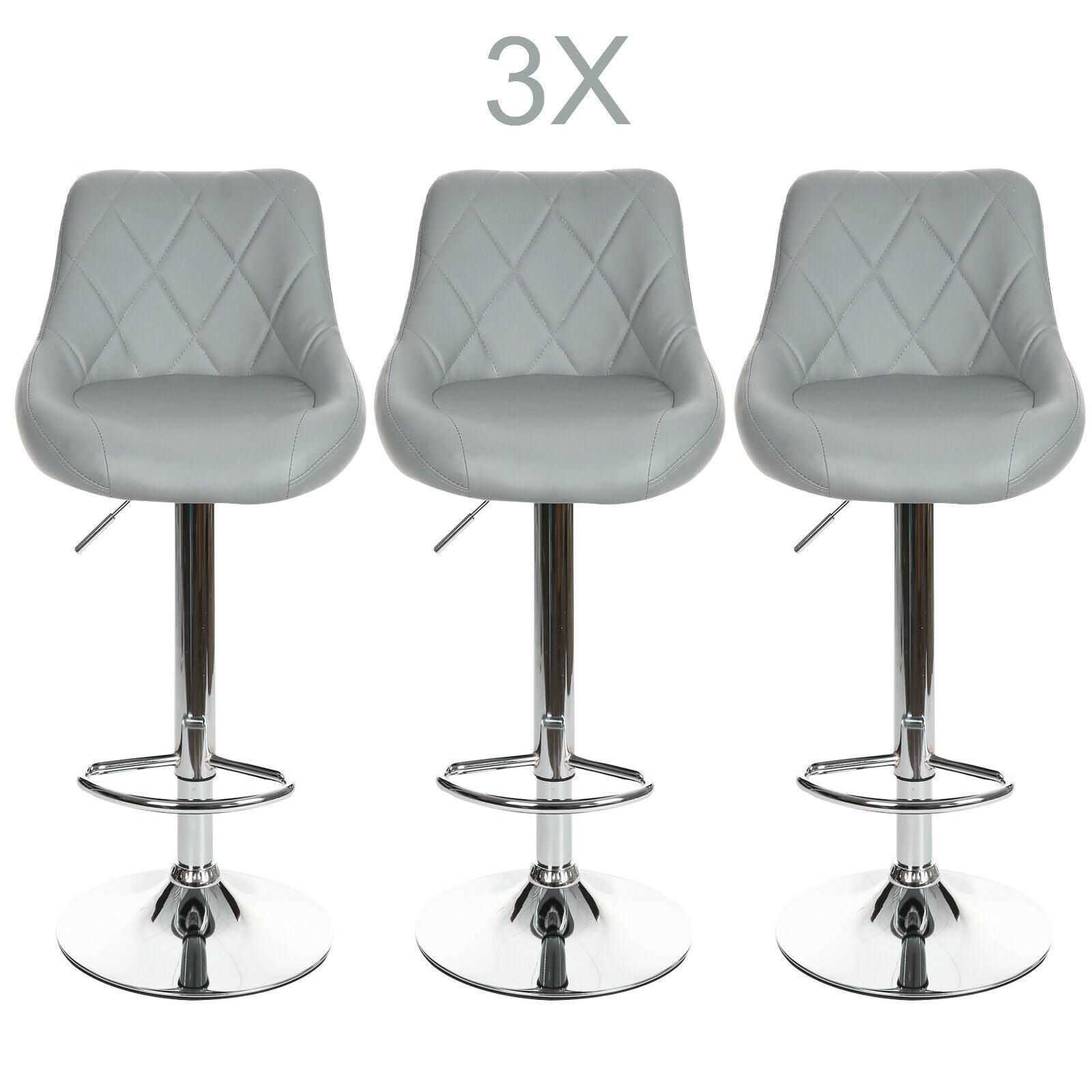 PACK OF 3 GREY MADRID GAS LIFT BAR STOOLS BREAKFAST KITCHEN BAR ETC NEW