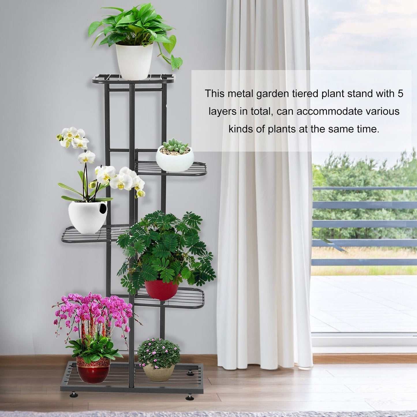 5 Tier Metal Flower Rack 6 Holder Shelf Indoor Outdoor Plant Pot Display Stand