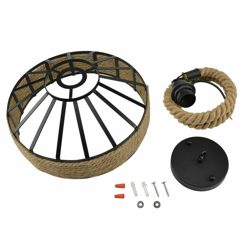 New Vintage Industrial Loft Hemp Rope Iron Pendant Ceiling Light Retro Lamp Hot