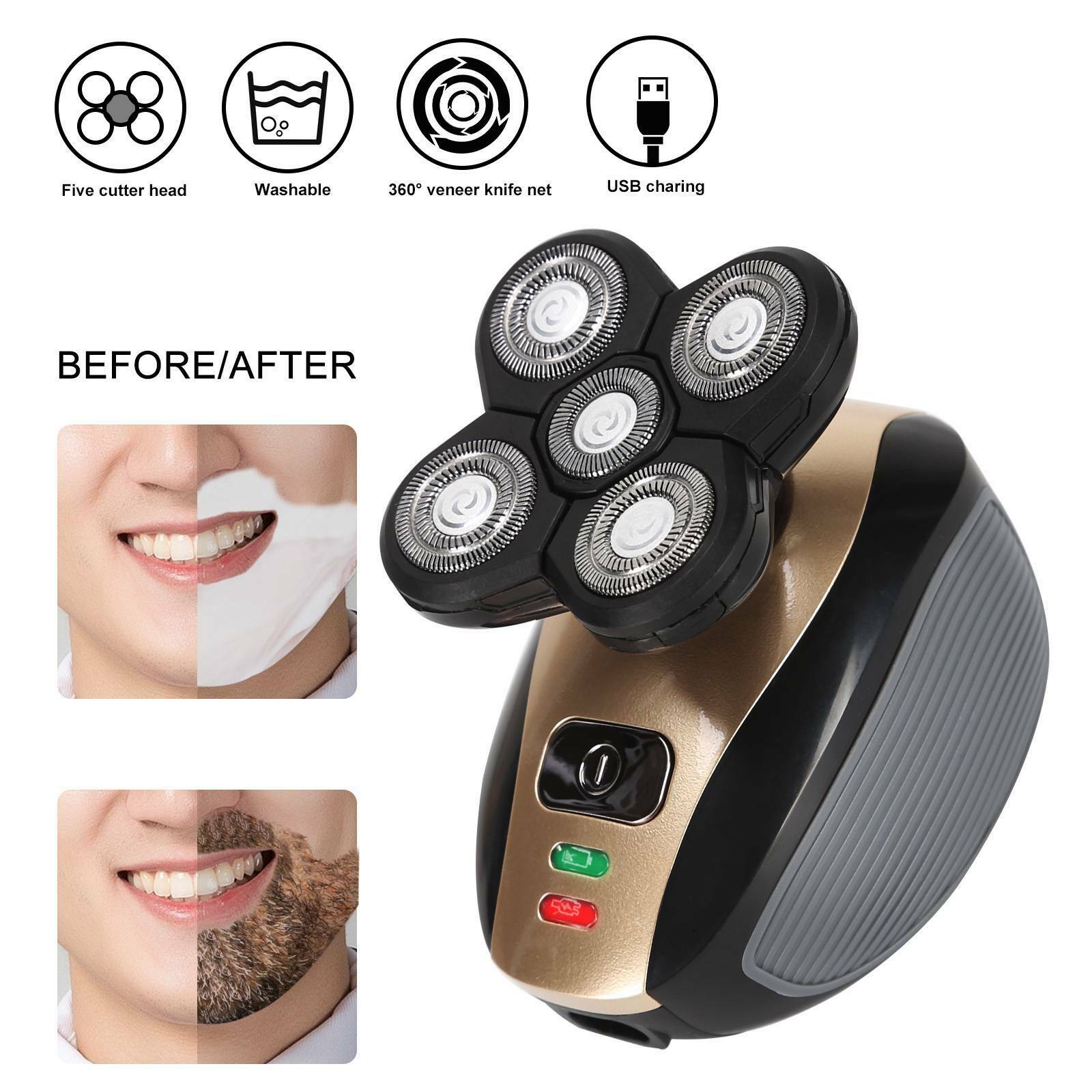 Men Electric Shaver Rechargeable Bald Head Razor 5 In 1 4D Rotary Beard Trimmer