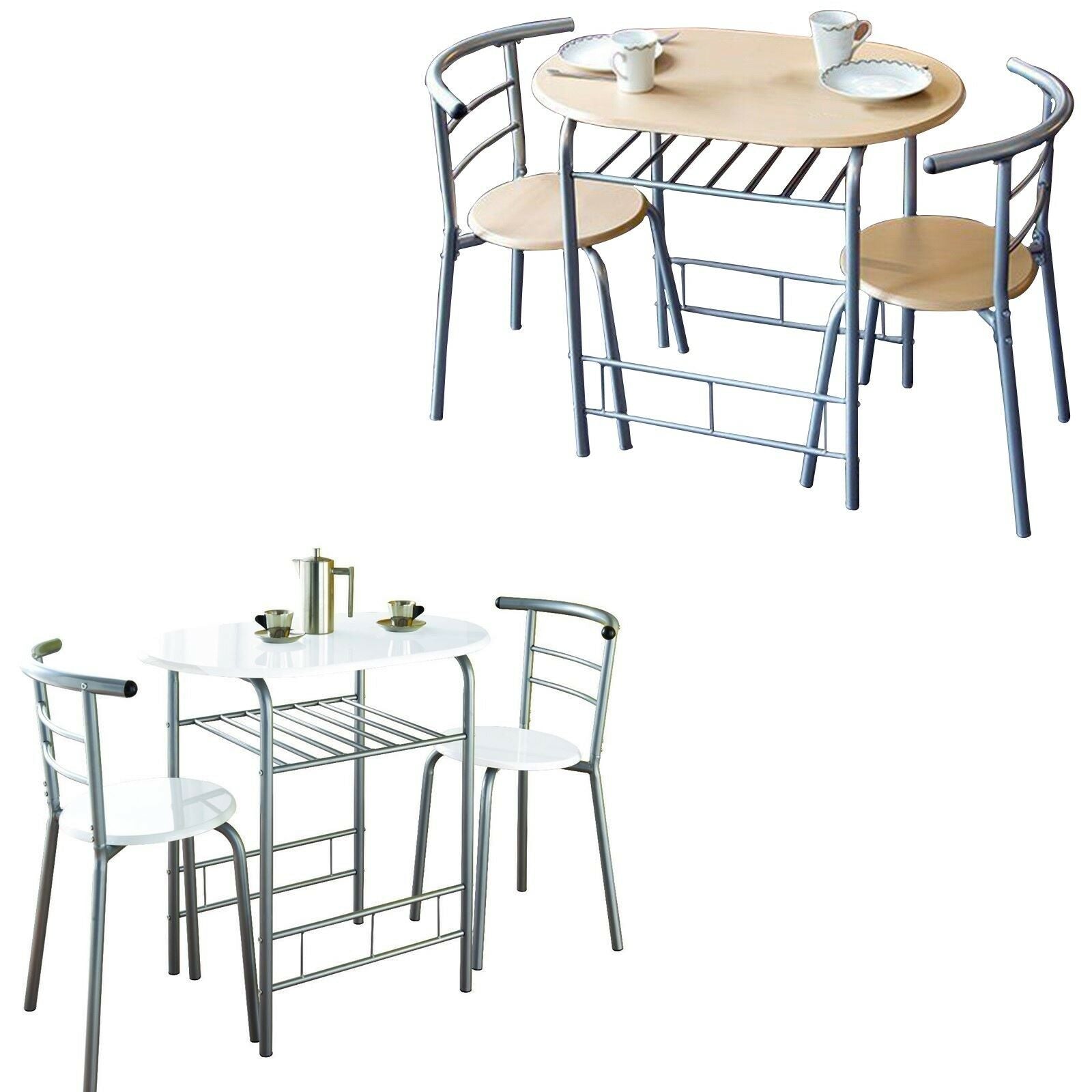3 Piece Modern Breakfast Bar Dining Table and 2 Chairs Set Metal Frame Kitchen