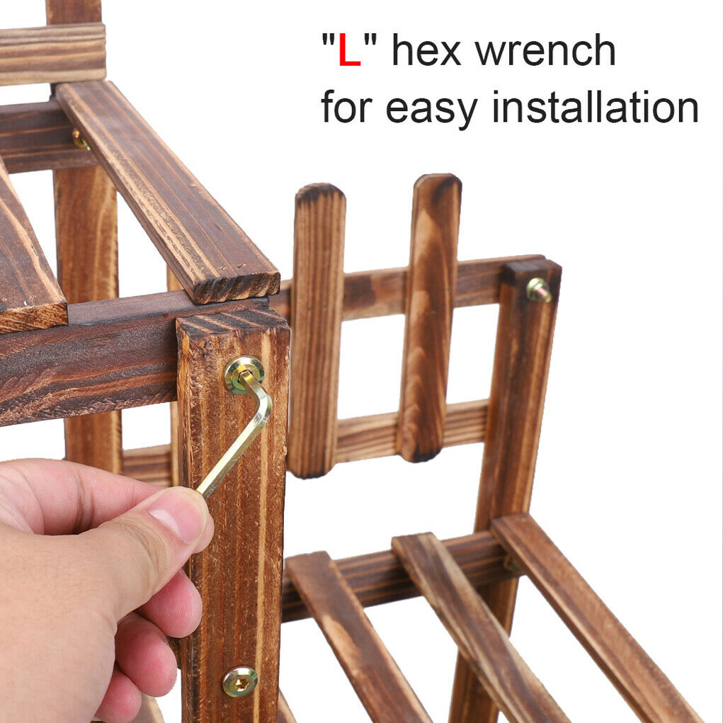 52" Height 5 Tiers Flower Rack Wooden Corner Plant Stand 6 Potted Shelf Terrace