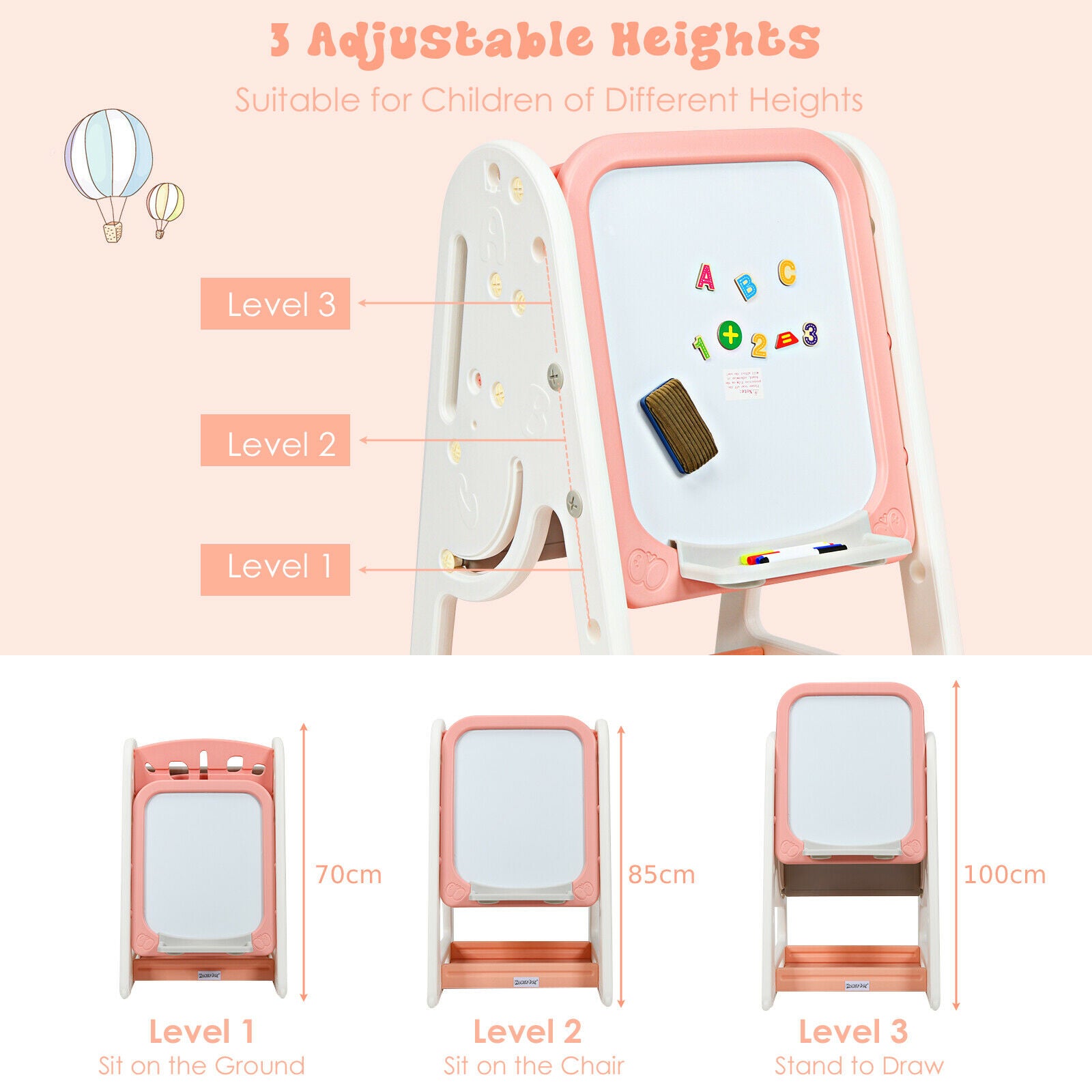 3-In-1 Kids Table & Chair Set Adjustable Drawing Board Toddler Art Easel