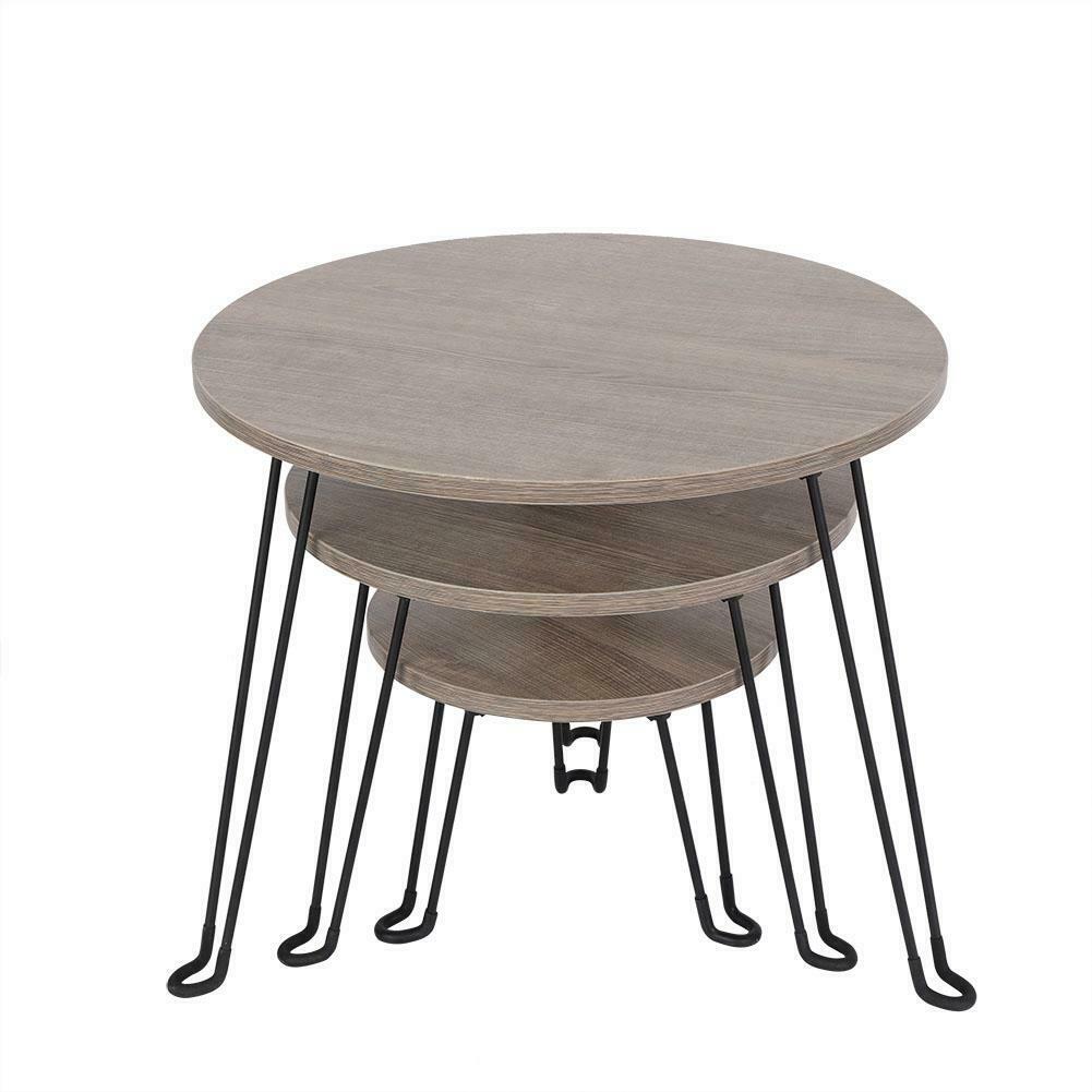 Nest of Tables 3 Table Unit Wood Metal Living Room Side Lamp Coffee Furniture