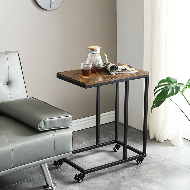 Industrial Sofa Table End Table C-Shape Side Table Coffee Laptop Table Rustic