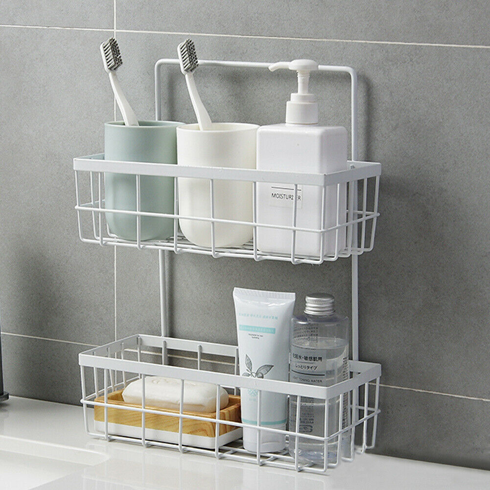 Wall Mounted Metal Wire Storage Basket 2 Tier Bathroom Shower Caddy Organizer