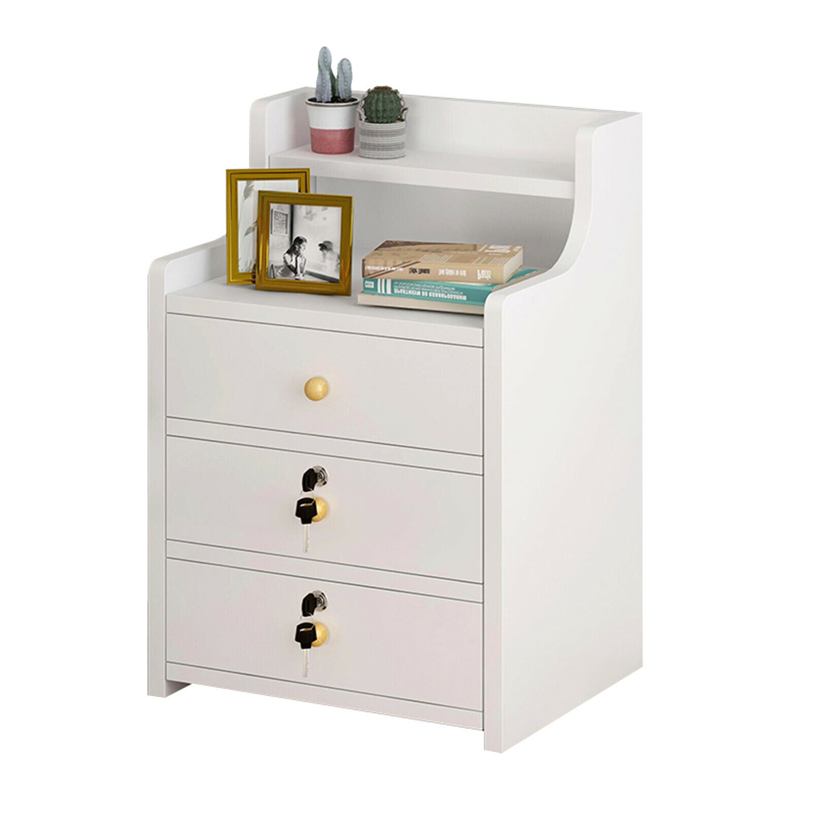 Bedside Tables NightStand Cabinet Chest Storage With Lock key 2/3 Drawer Bedroom