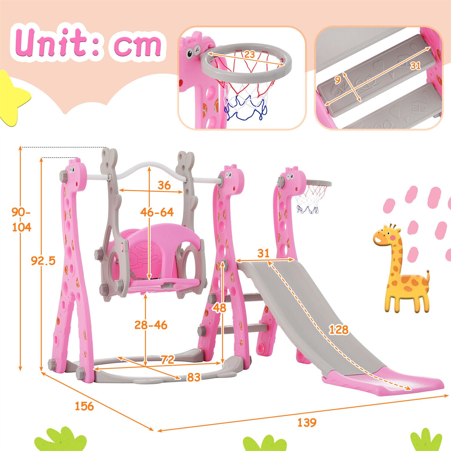 4 in1 Kids Baby Toddler Swing Slide & Climber Set In/Outdoor Boys Girls Toy HT