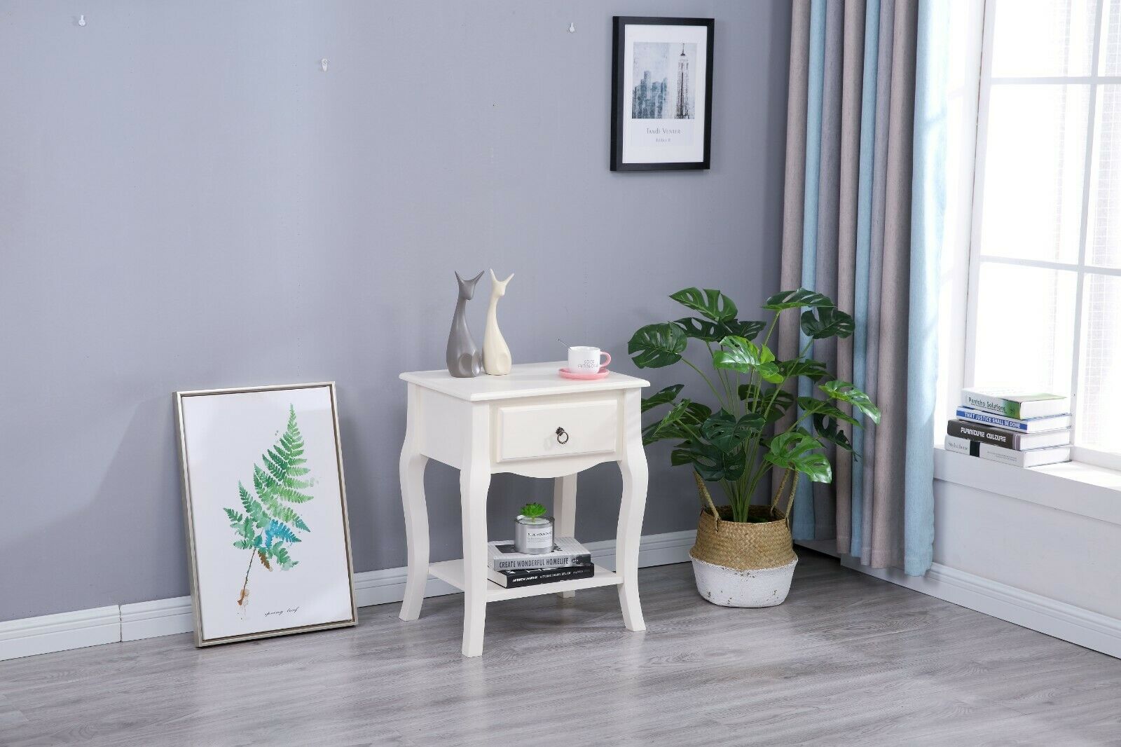 Style shabby Chic Wooden cream lamp Bedside Table Living Room Furniture