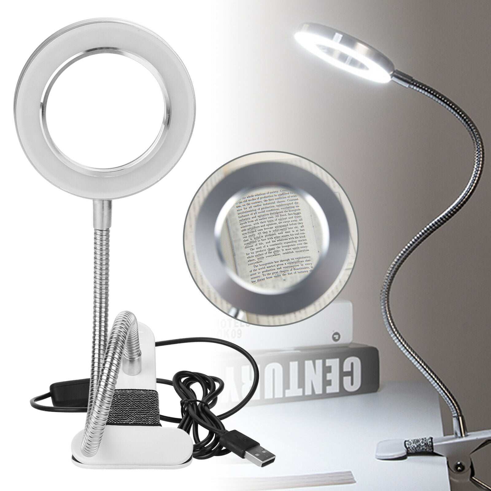 Desk Table Top 8x Magnifier Lamp Eyelash Beauty Nail Salon Tattoo White