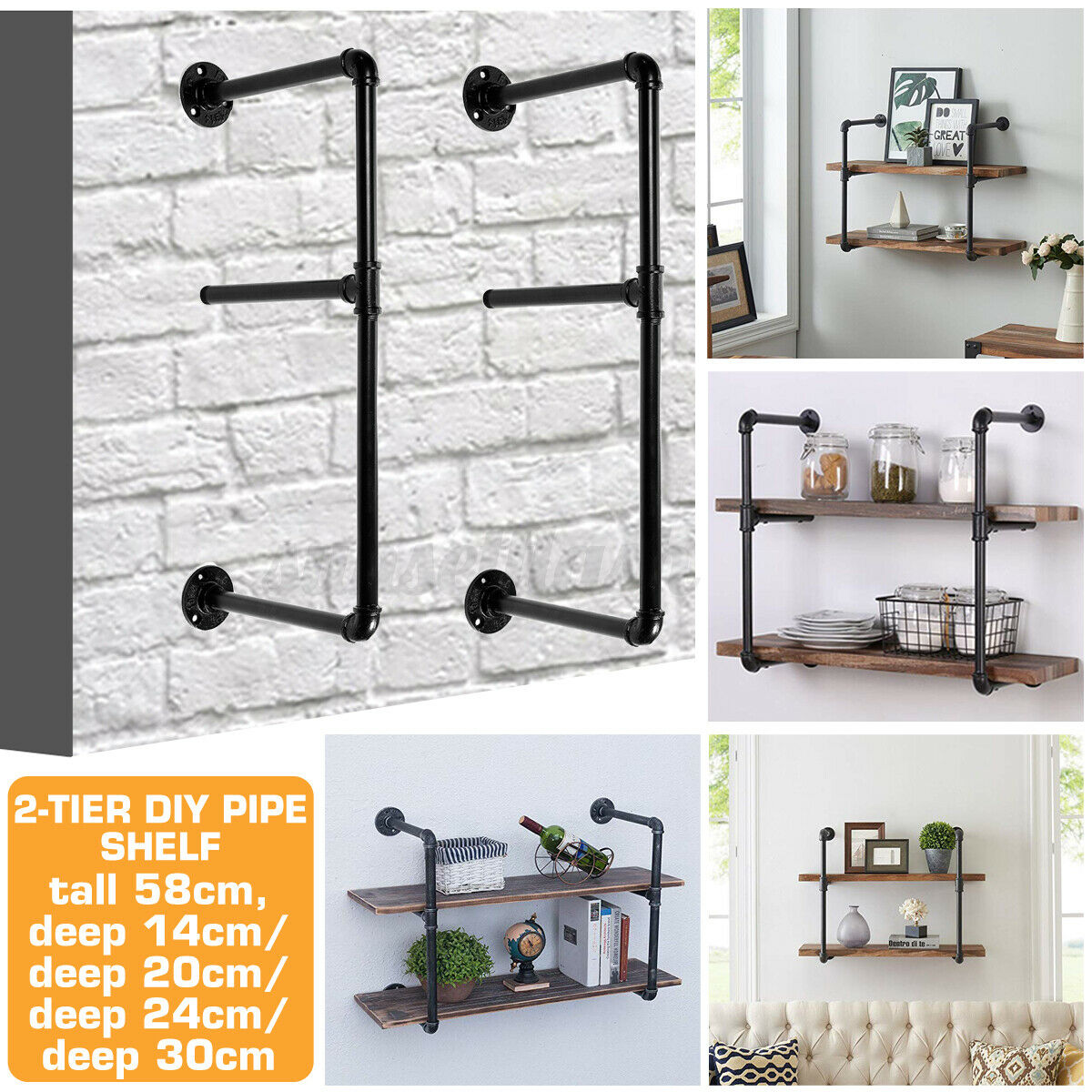 Industrial Floating Shelves Pipe Shelf DIY Rustic Steampunk Shelving Brackets UK