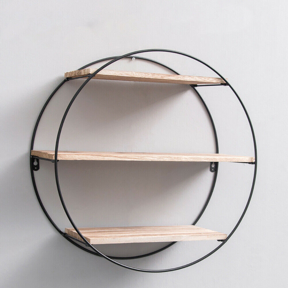 3 Tiers Metal Frame Wood Shelves Rack Wall Floating Storage Display Organizer UK